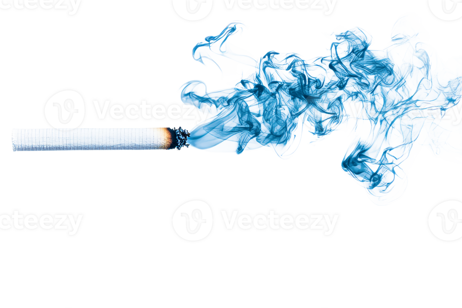 Blue smoke curling from a lit cigarette on a transparent background png