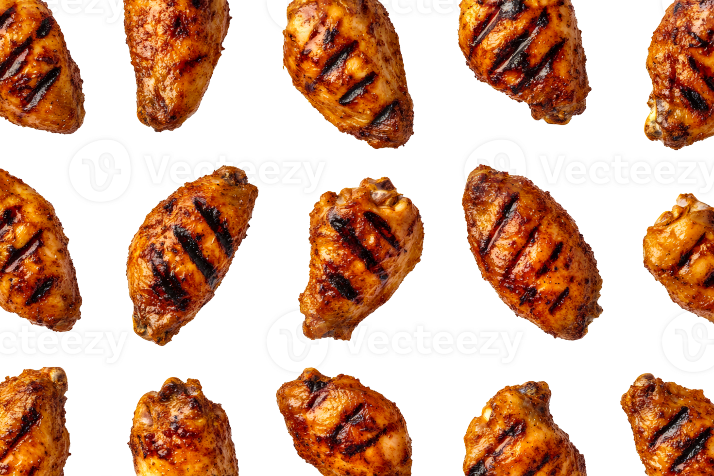 Grilled chicken wings arranged on a transparent background png