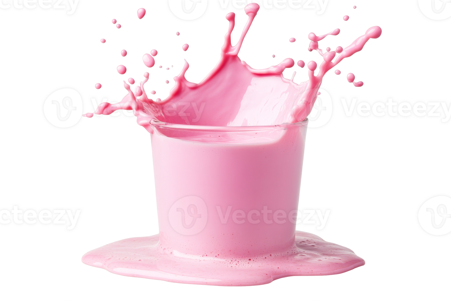 Pink liquid splashes out of glass with a transparent background png