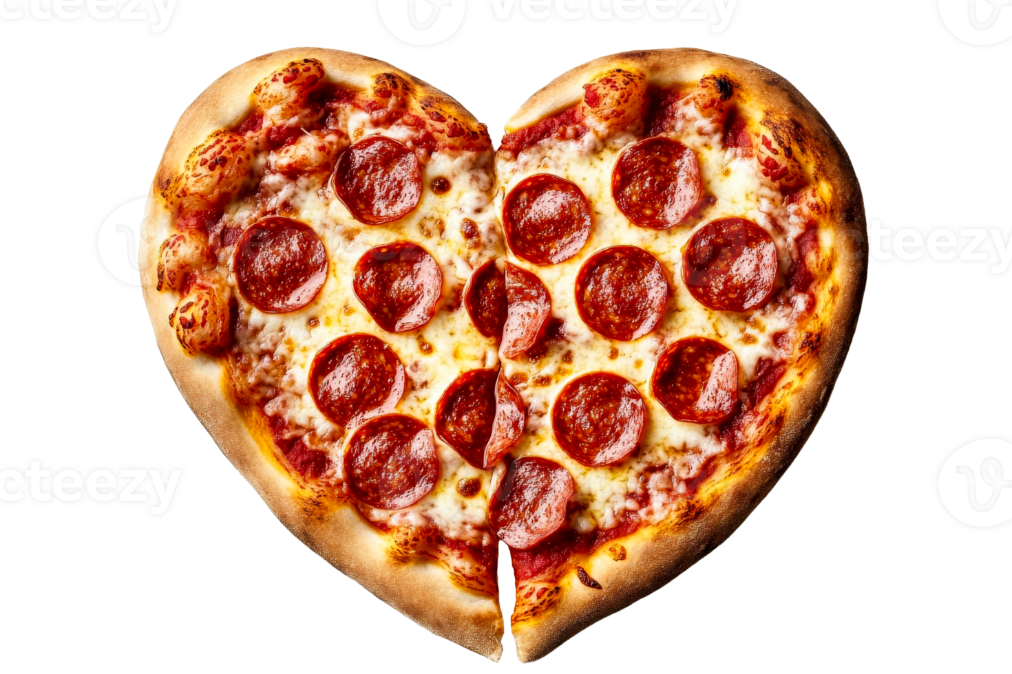 Heart shaped pizza with pepperoni on a transparent background png
