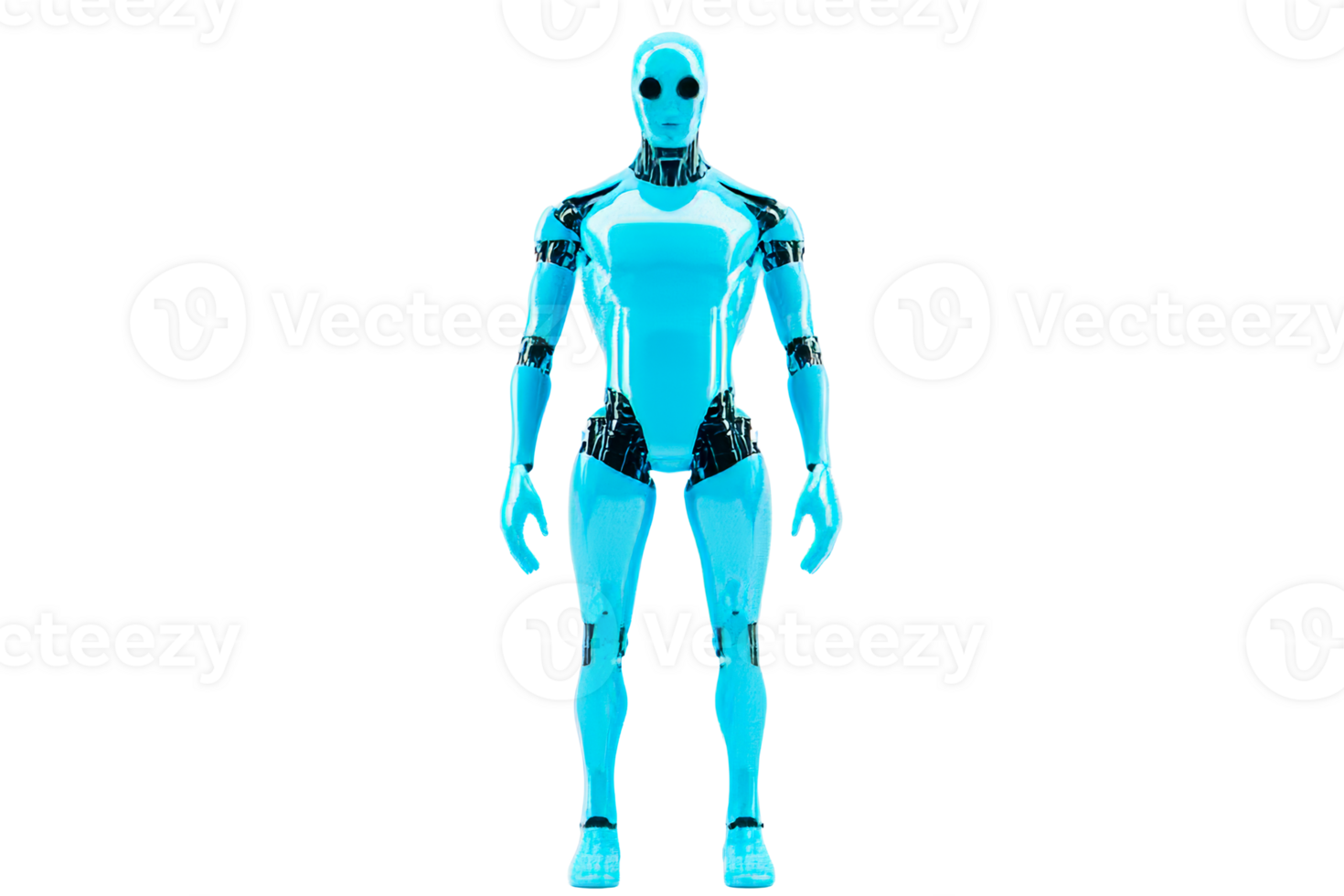 Futuristic blue humanoid robot standing on transparent background png