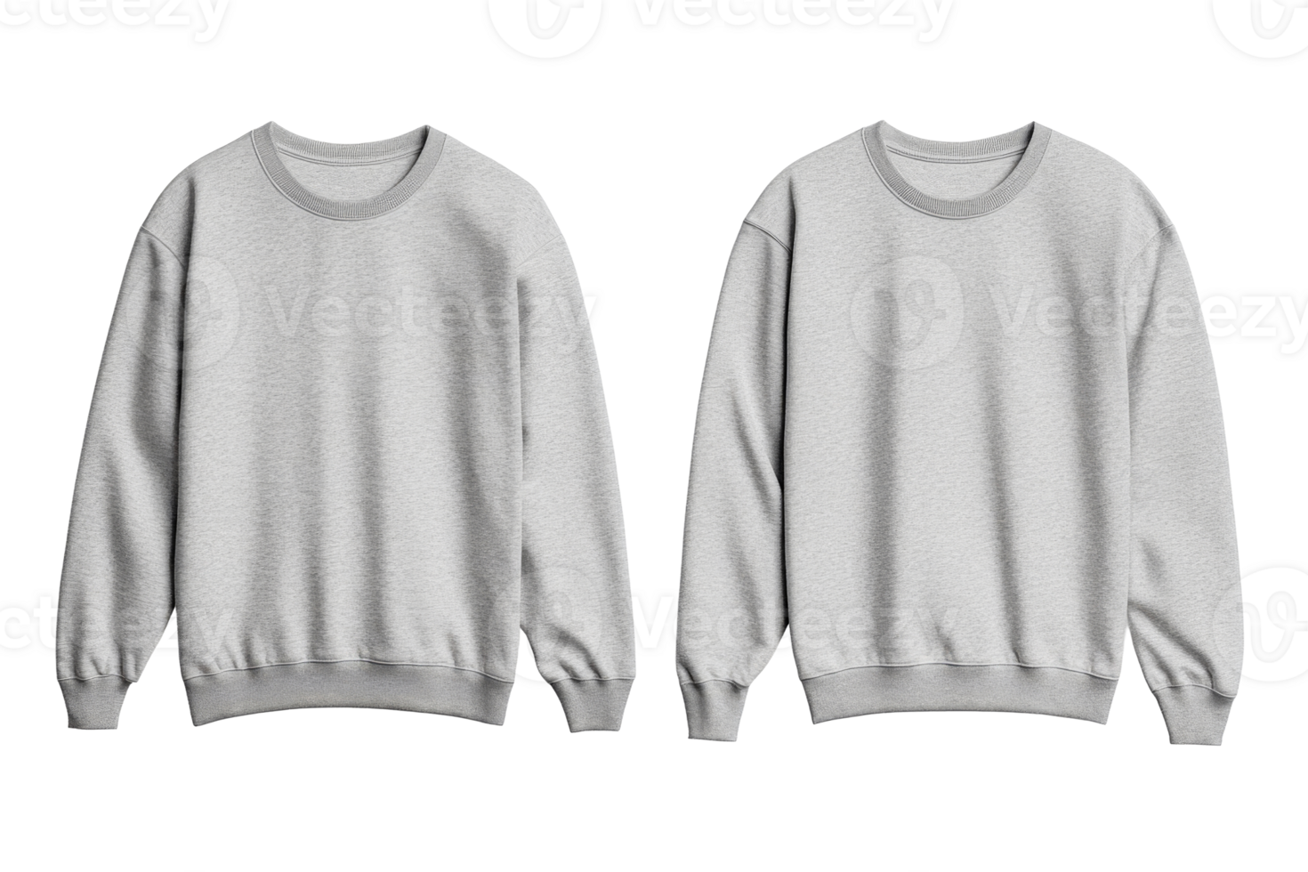 Two gray sweatshirts with long sleeves on transparent background png