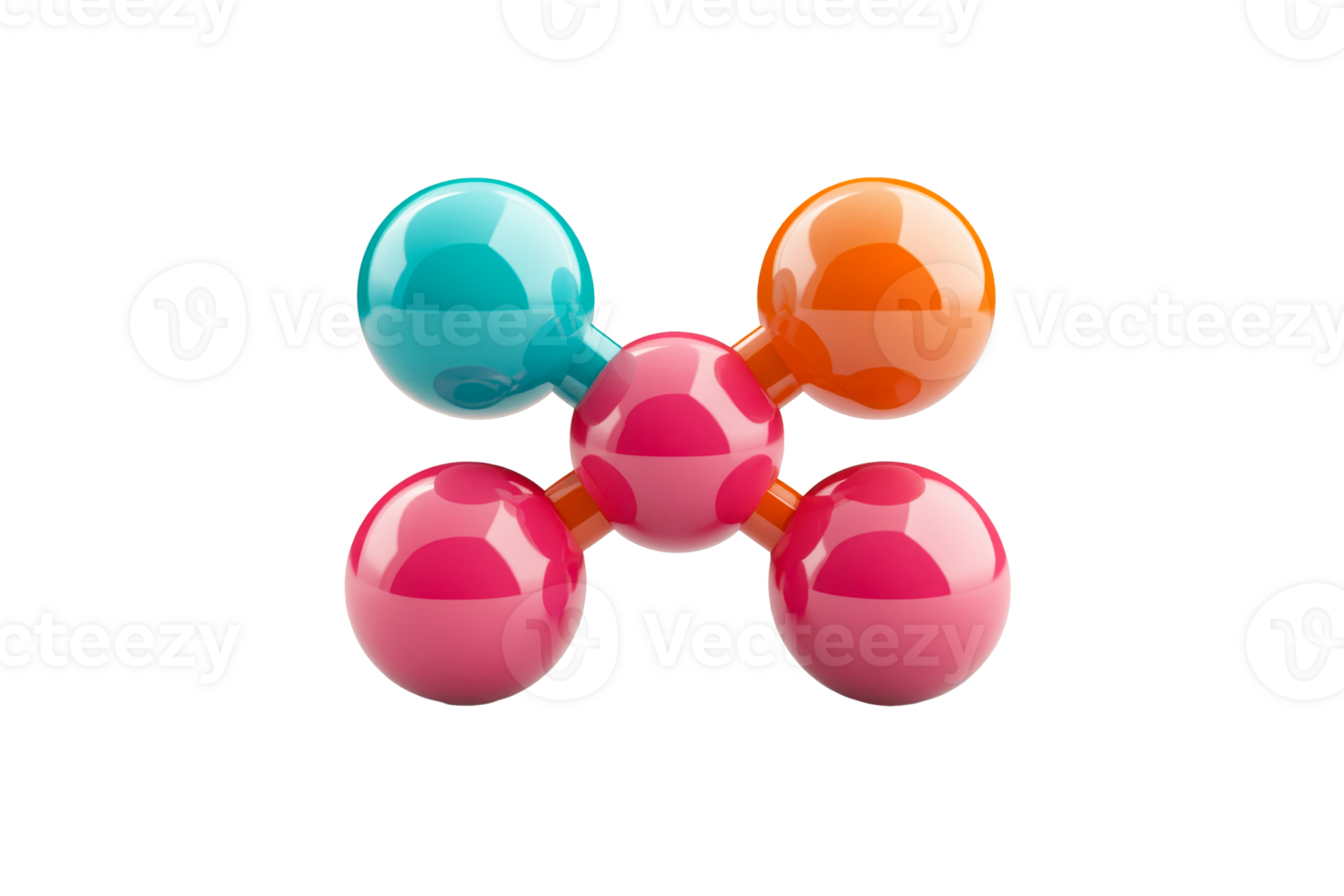 Colorful molecular structure with transparent background for education png