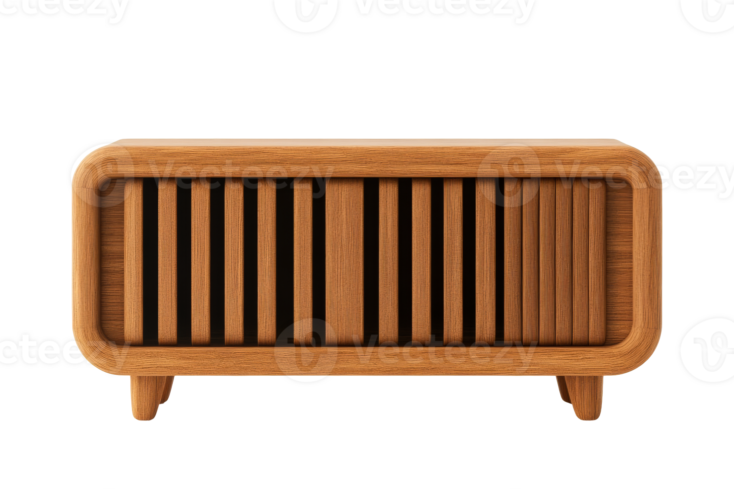 Modern wooden storage cabinet with slatted design for any room png