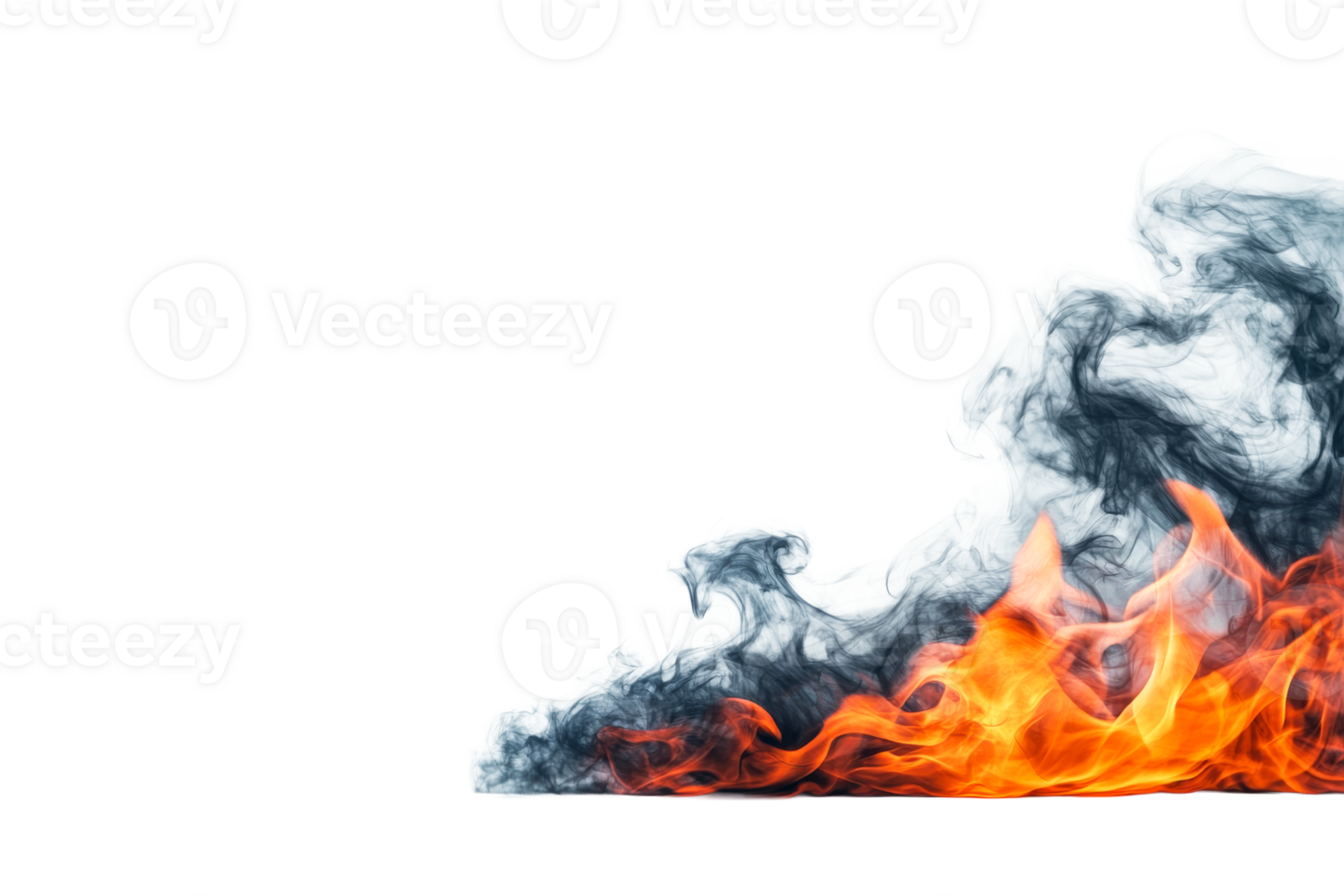 Dynamic flames with smoke on a transparent background for design png