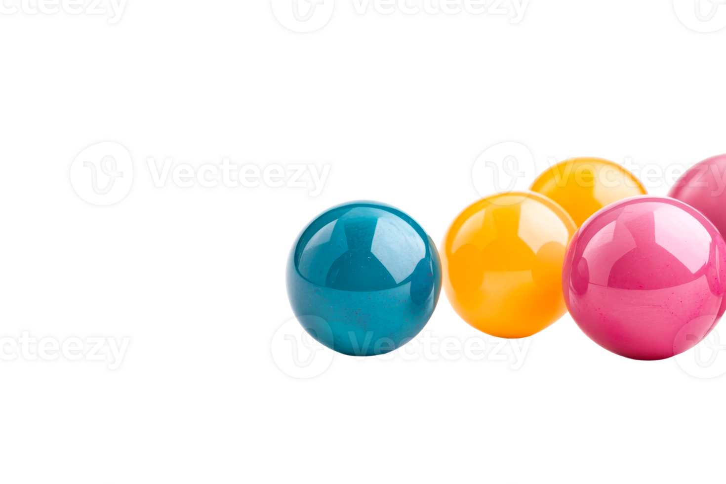 Colorful transparent balls scattered on a clean surface png