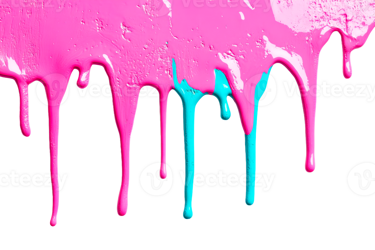 Vibrant drips of pink and blue paint on transparent background png