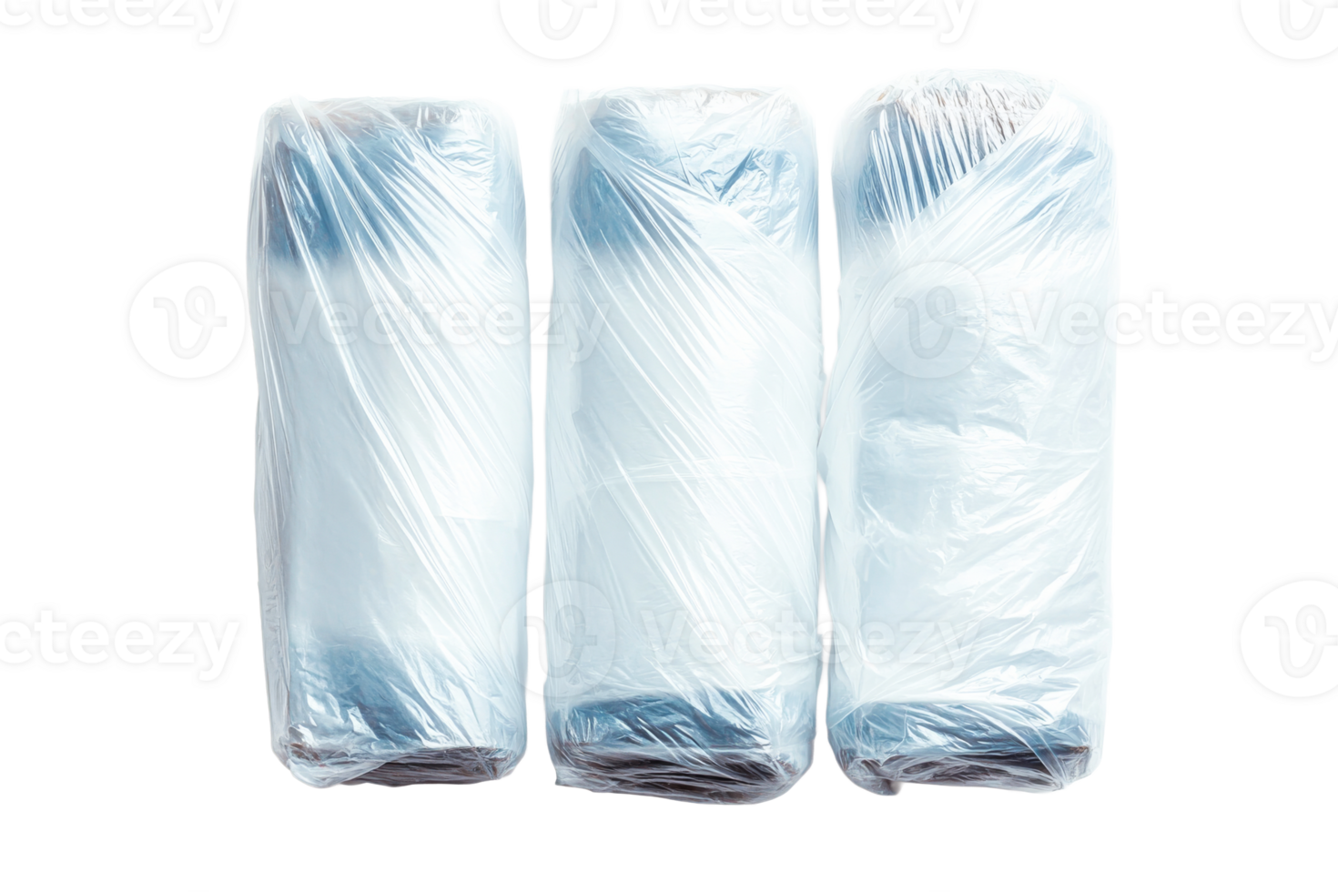Three packaged rolls wrapped in clear plastic for storage png