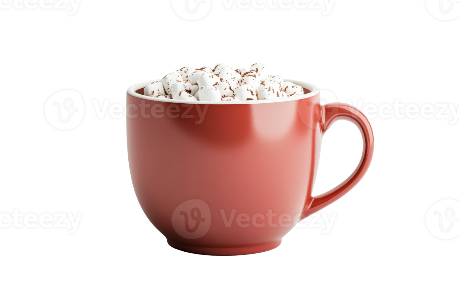 Red ceramic cup filled with marshmallows on transparent background png
