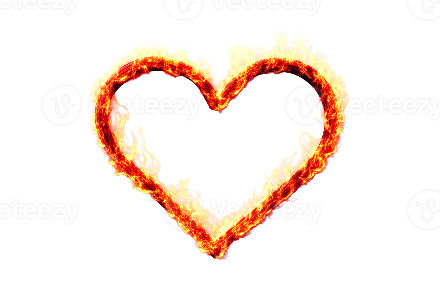Fire heart shape with flames on transparent background png