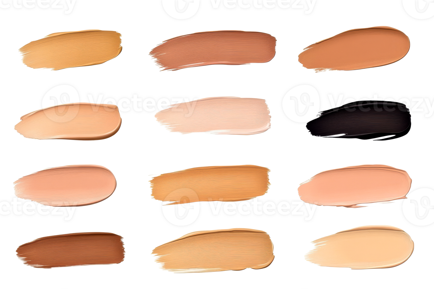 Colorful assortment of foundation shades for diverse skin tones png