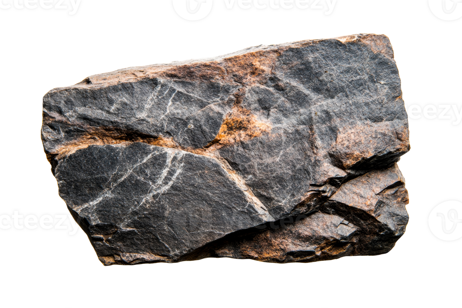 Dark granite rock with white veins on transparent background png