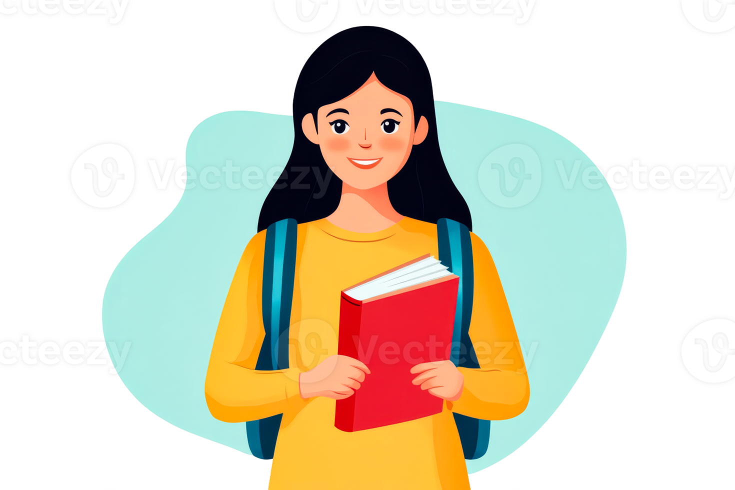 Student with backpack holding a book against a light background png