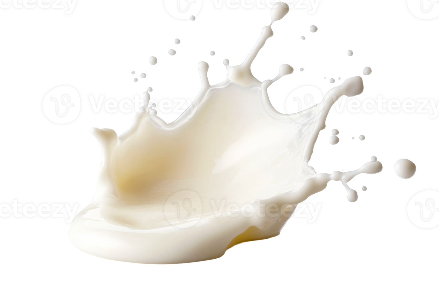 Milk splash in mid air on a transparent background with droplets png