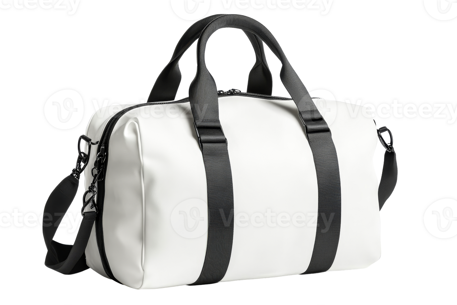 Stylish white travel bag with black straps for everyday use png