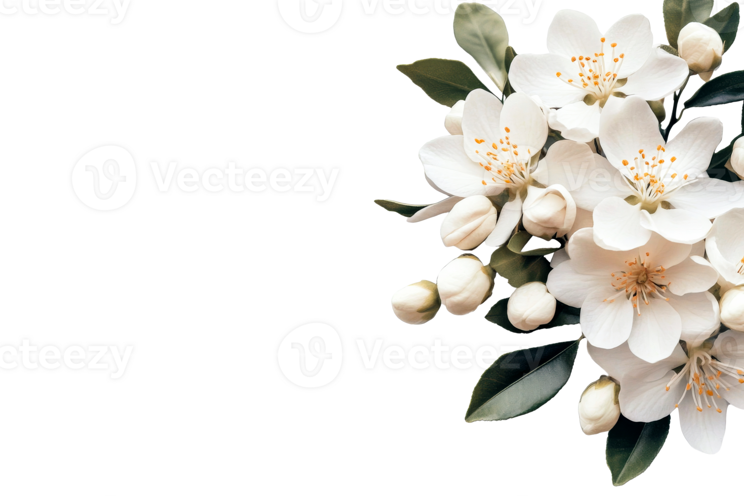 White floral arrangement with buds on a clear background png