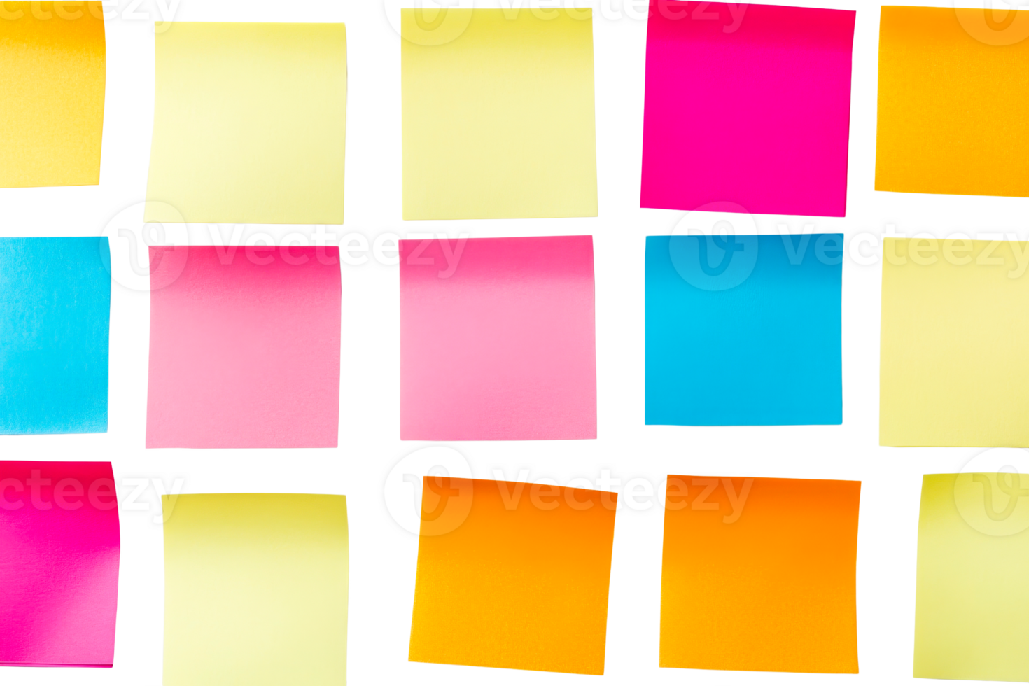 Colorful sticky notes arranged in a grid on a transparent background png