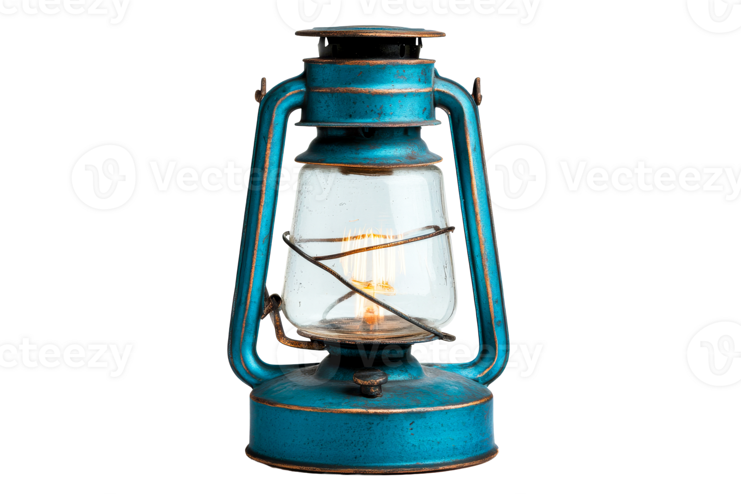 Vintage blue lantern with warm light on a transparent background png