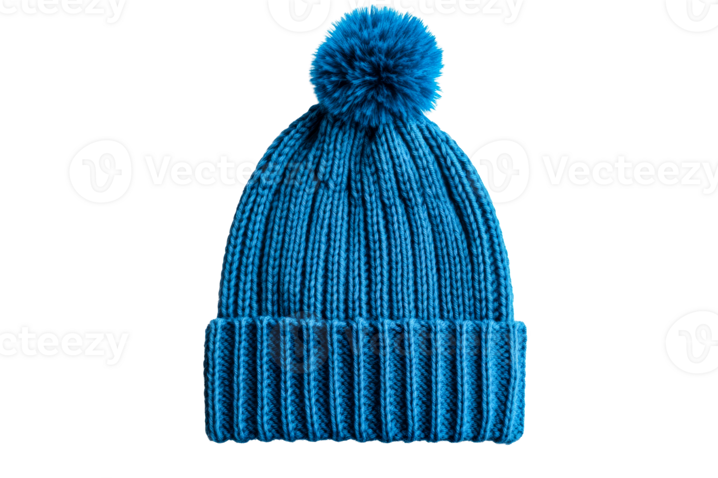 Warm blue knitted hat with pom pom for winter activities png