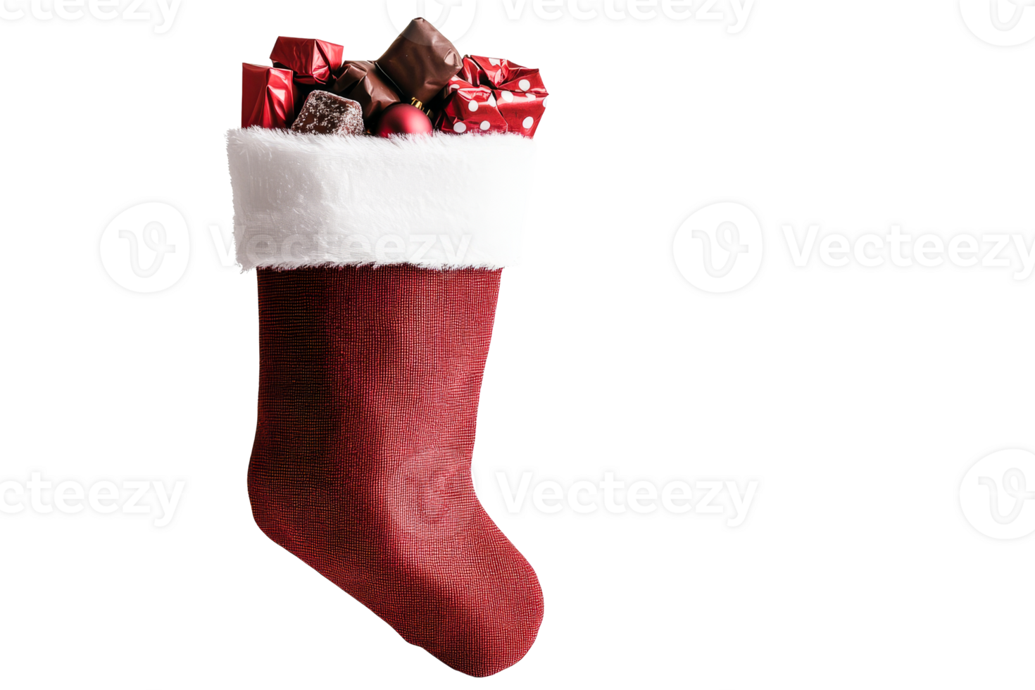 Christmas stocking brimming with gifts and treats png