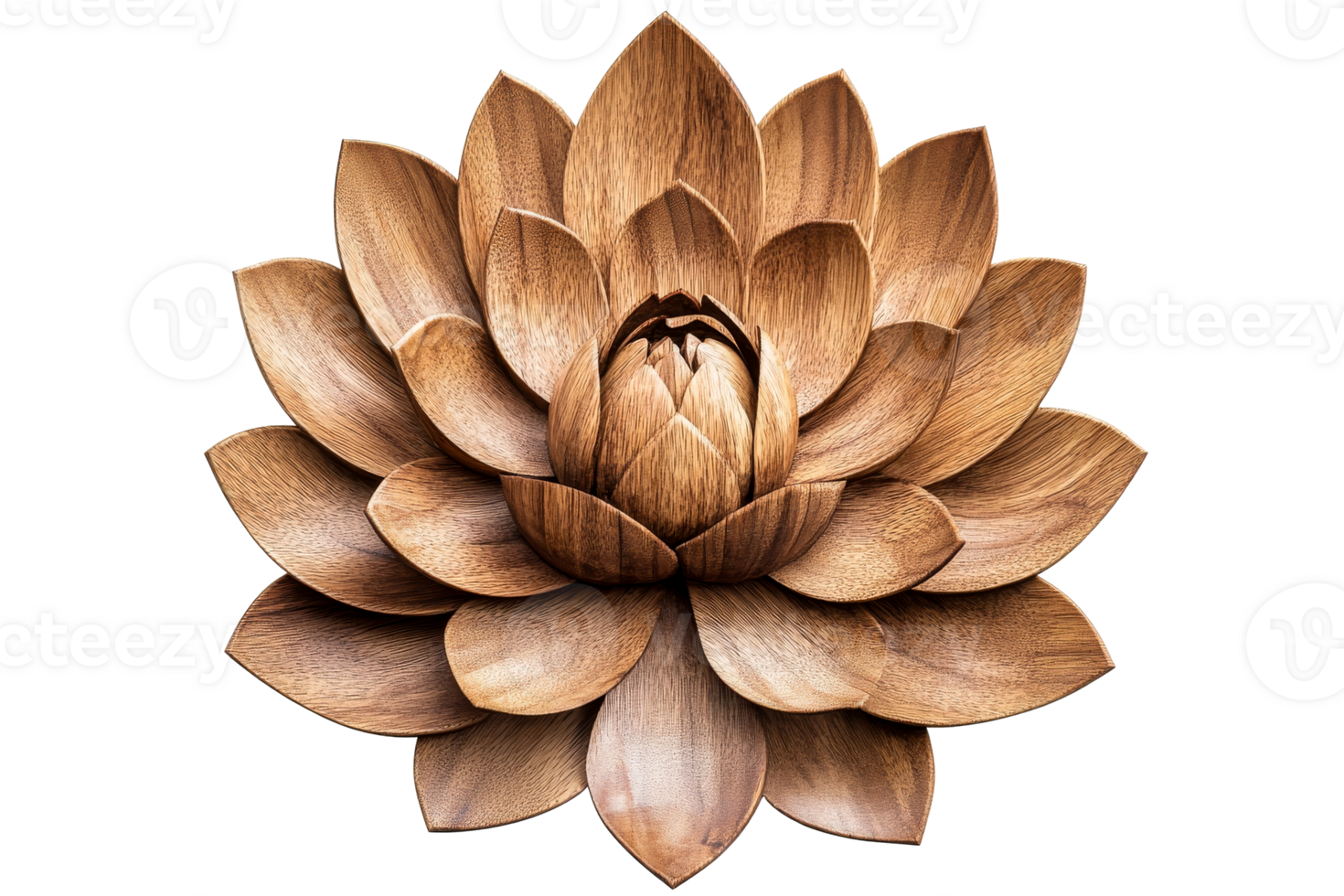 Decorative wooden lotus flower with intricate petal design png