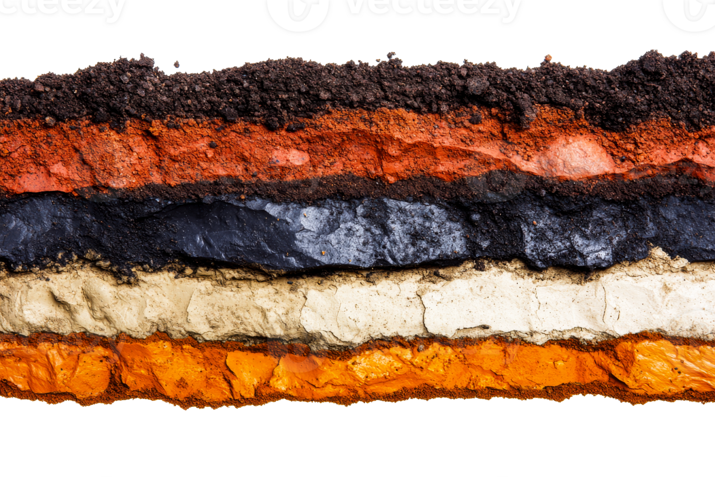 Layers of soil showcasing diverse earth tones from different regions png