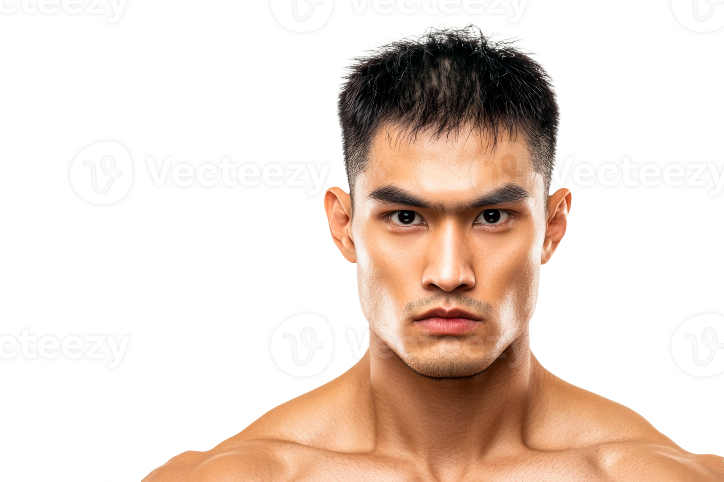 Young man with focused expression against a transparent background png