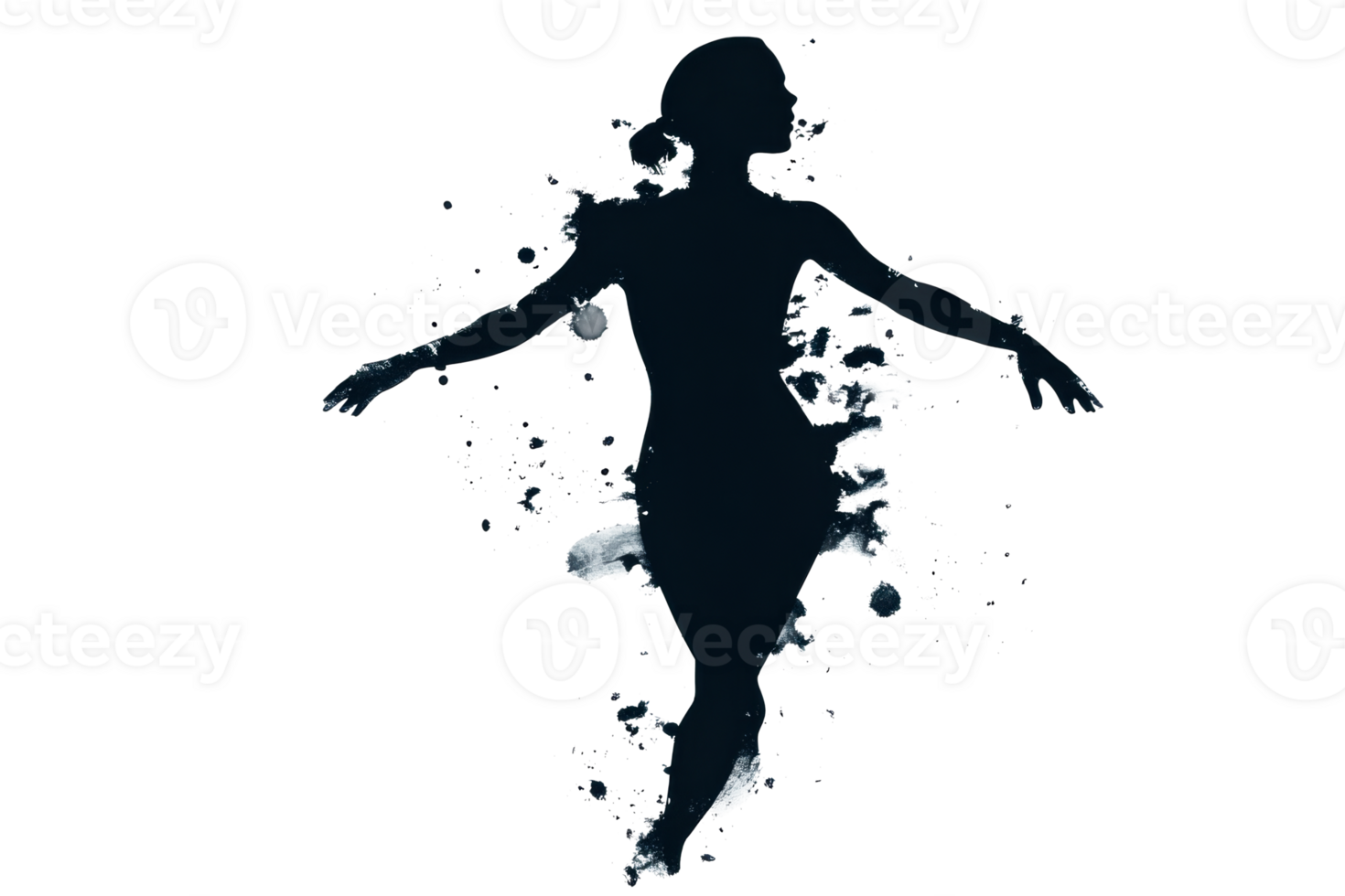 Dancer silhouette with ink splashes on a transparent background png