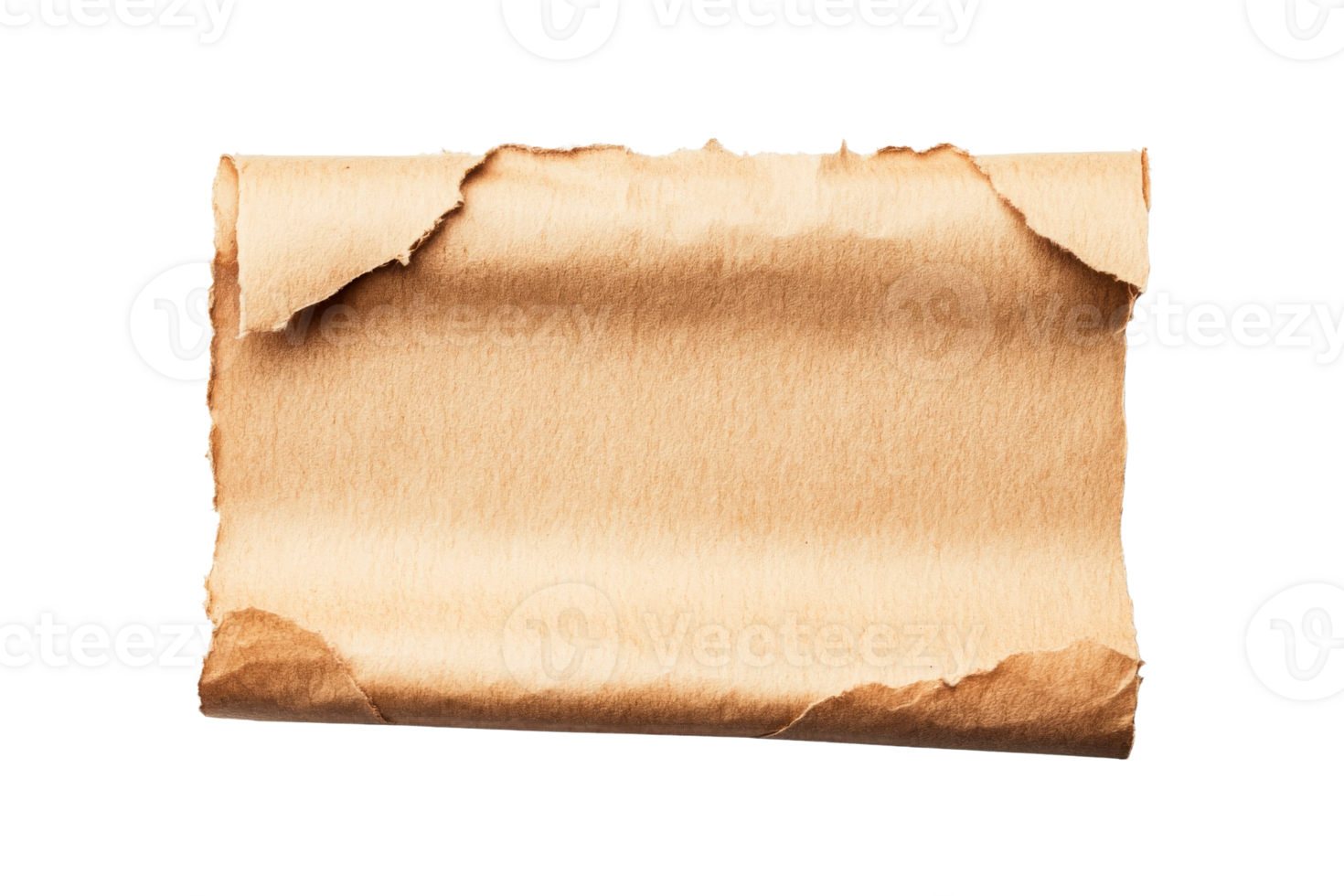 Crumpled brown paper sheet with ripped edges on transparent background png