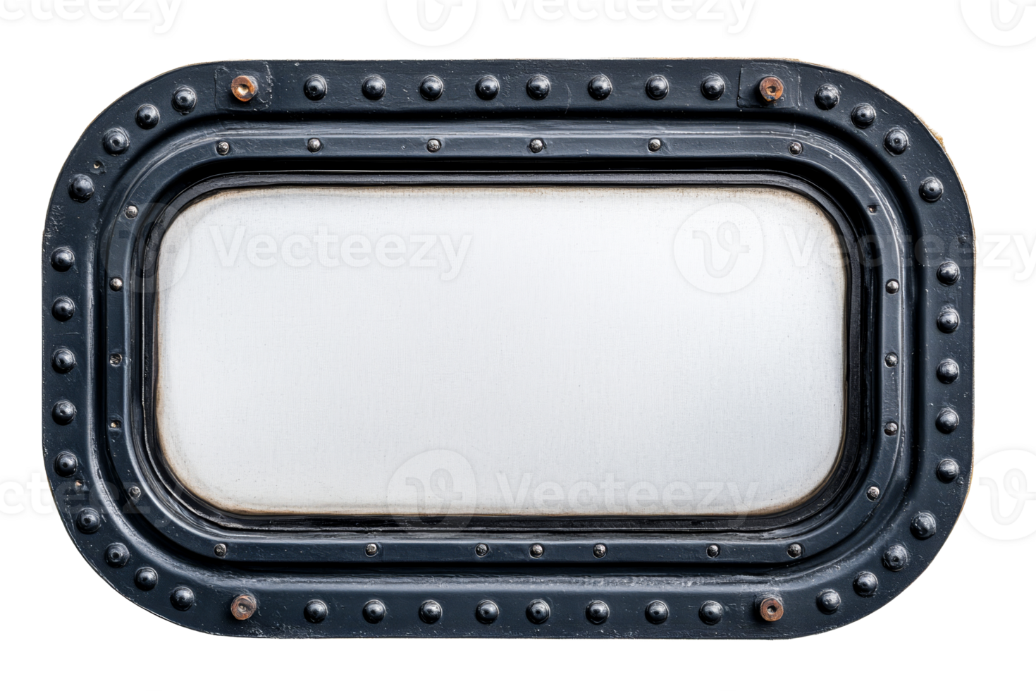 Vintage oval porthole with black metal frame and rivets png