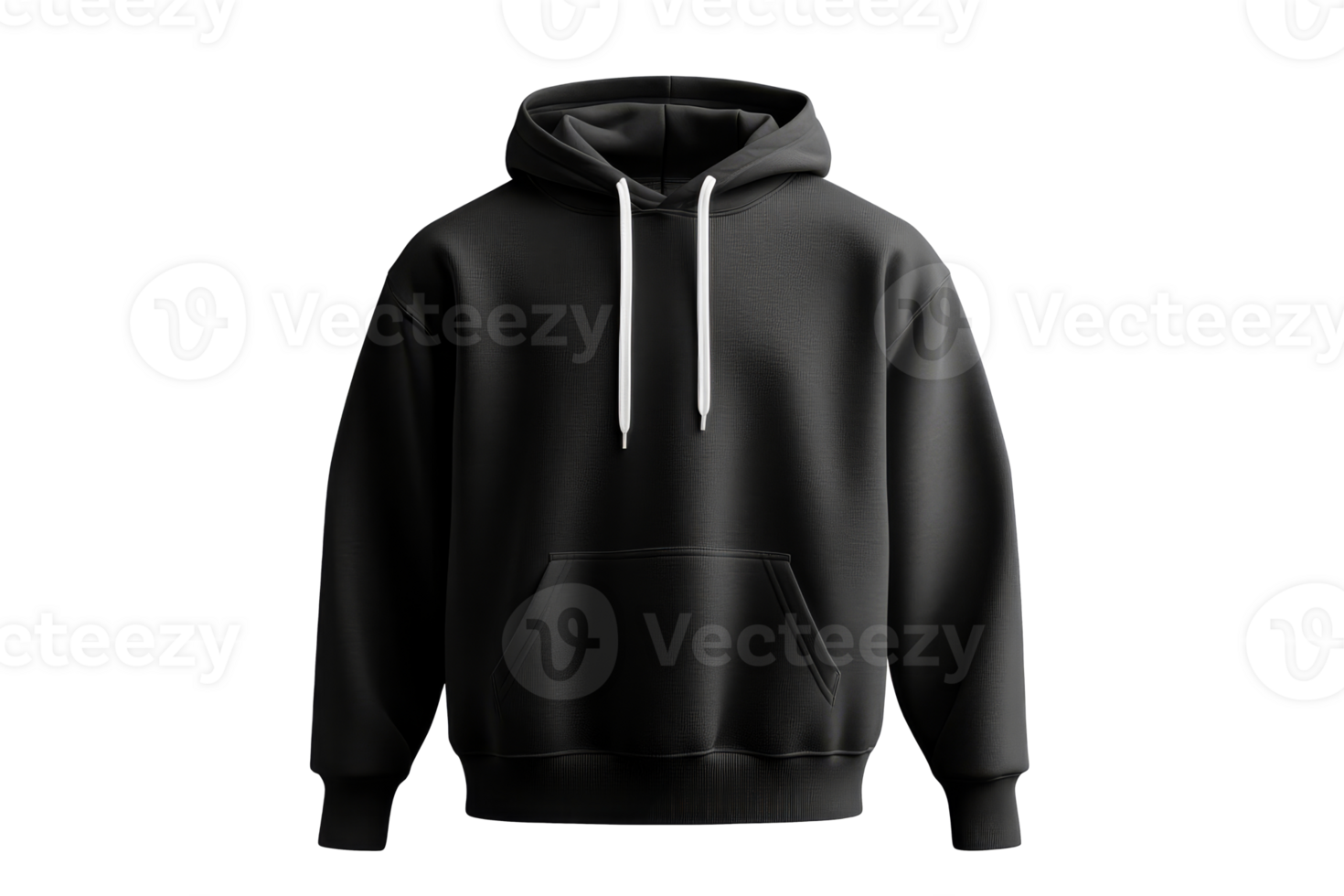 Casual black hoodie with front pocket and drawstrings for comfort png