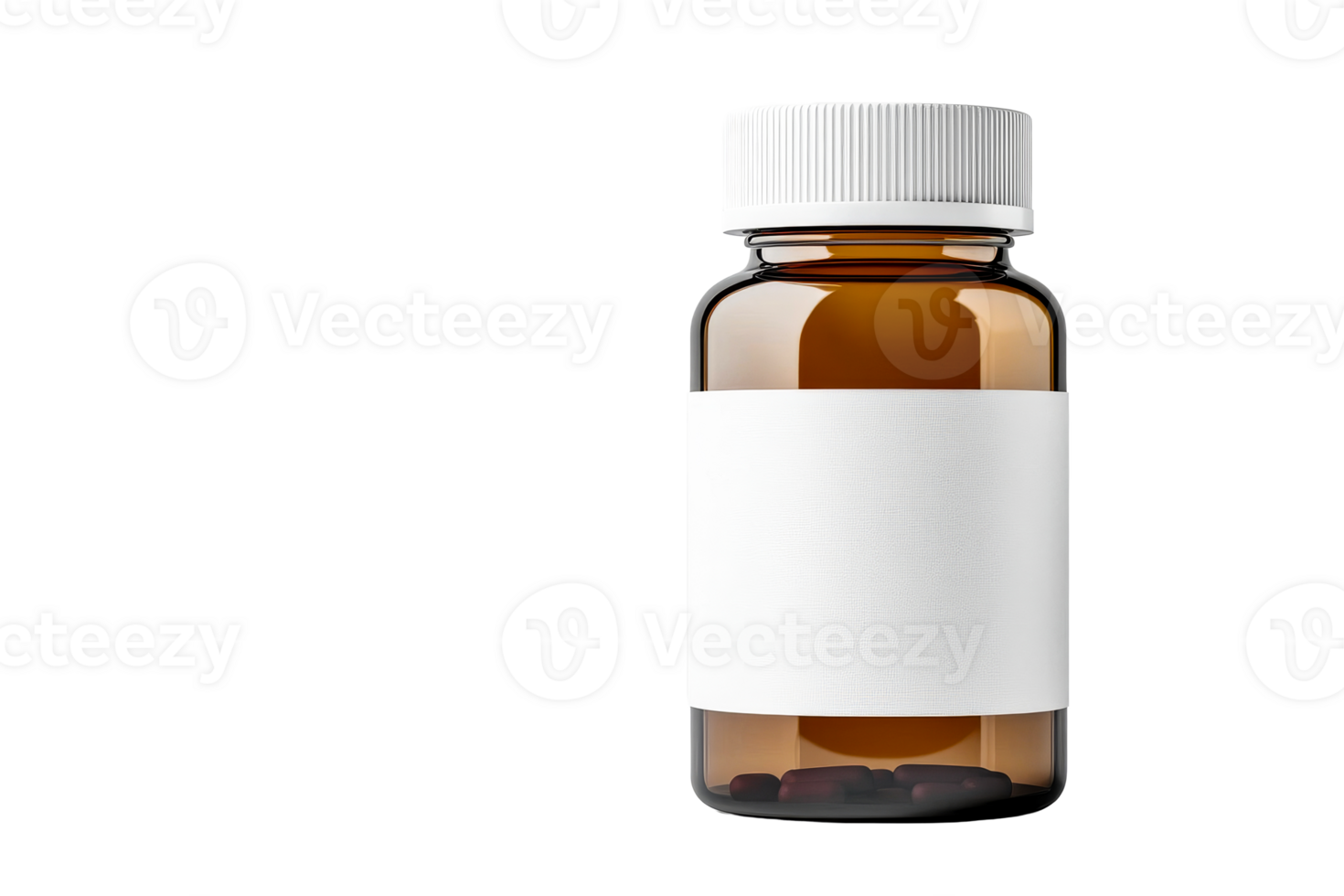 Brown glass bottle with white label and transparent background png