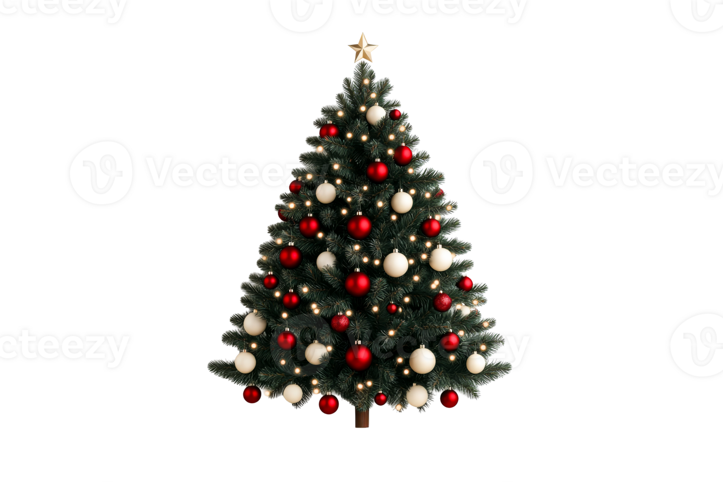 Beautiful festive Christmas tree adorned with red and white ornaments png