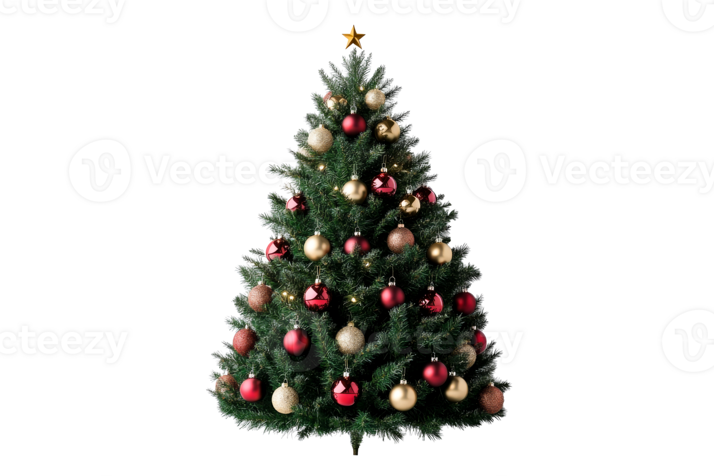 Festive holiday tree adorned with colorful ornaments and star png