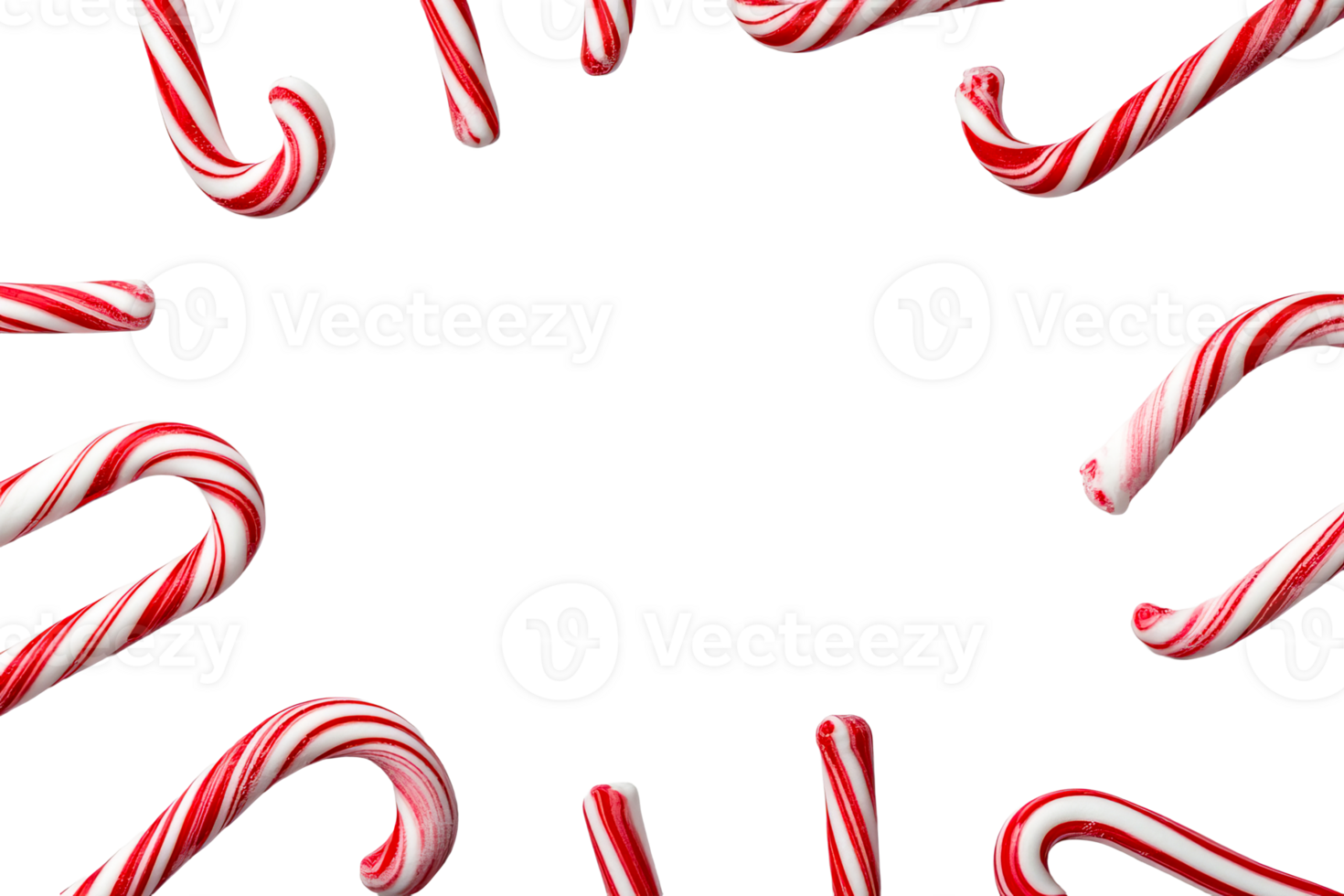 Sweet candy canes arranged in a circle on a transparent backdrop png