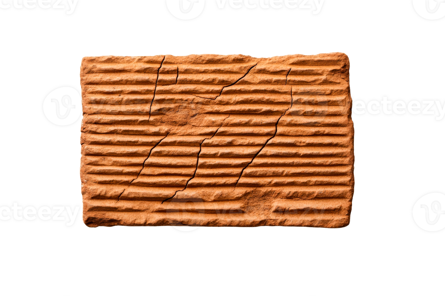 Textured clay brick with horizontal lines on a transparent background png