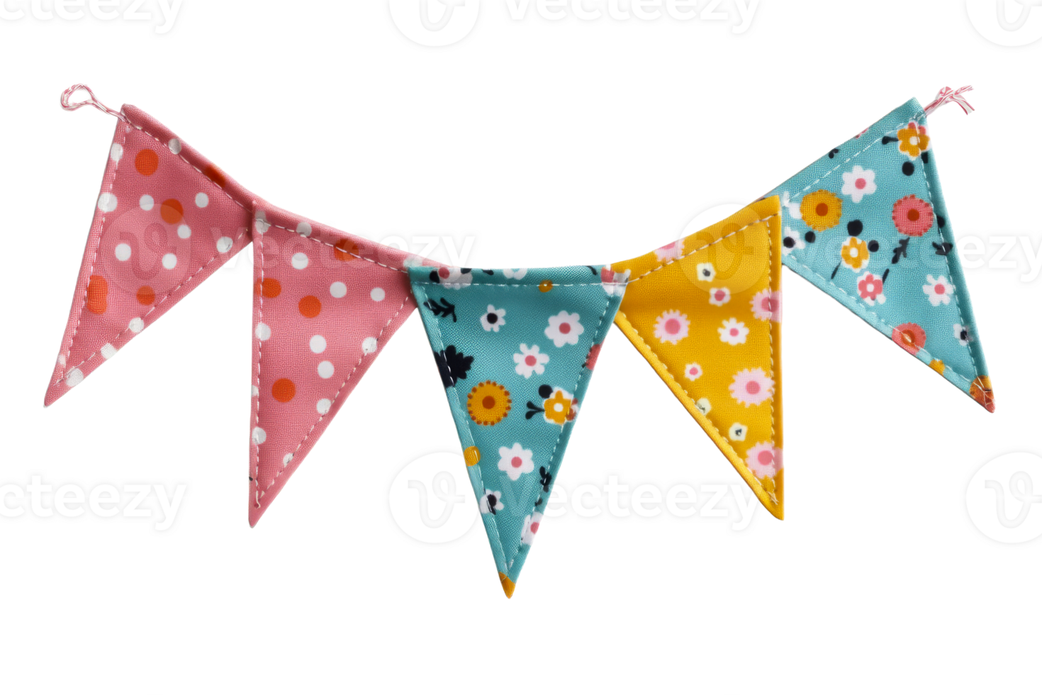 Floral patterned fabric bunting on a clear background png