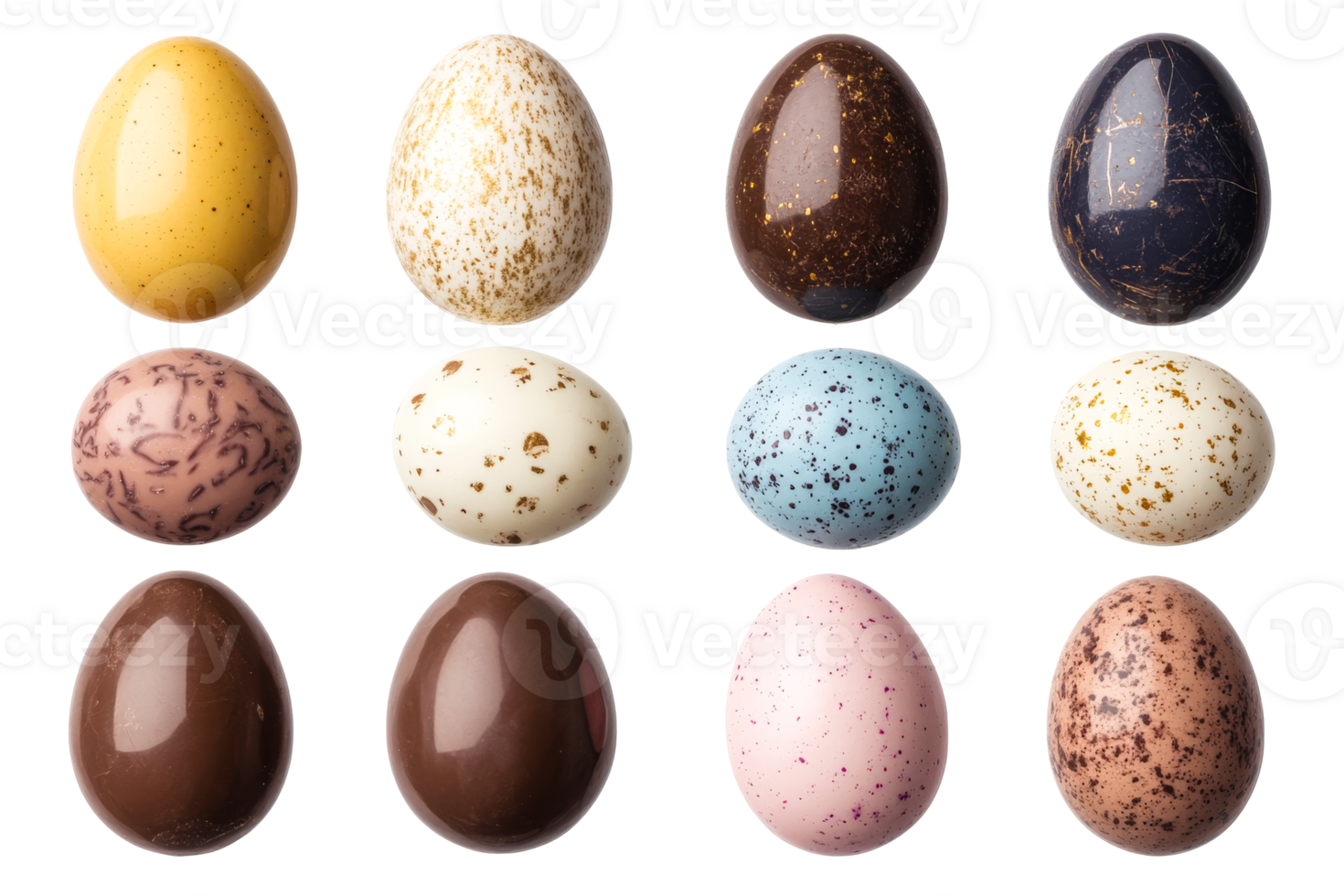 Decorative chocolate eggs arranged on a transparent background png