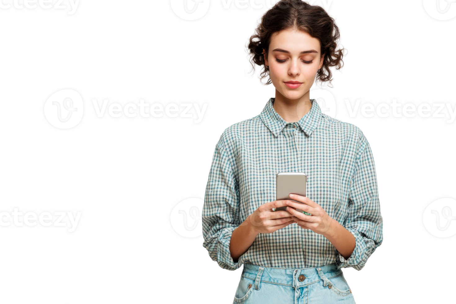 Woman with smartphone on a transparent background png
