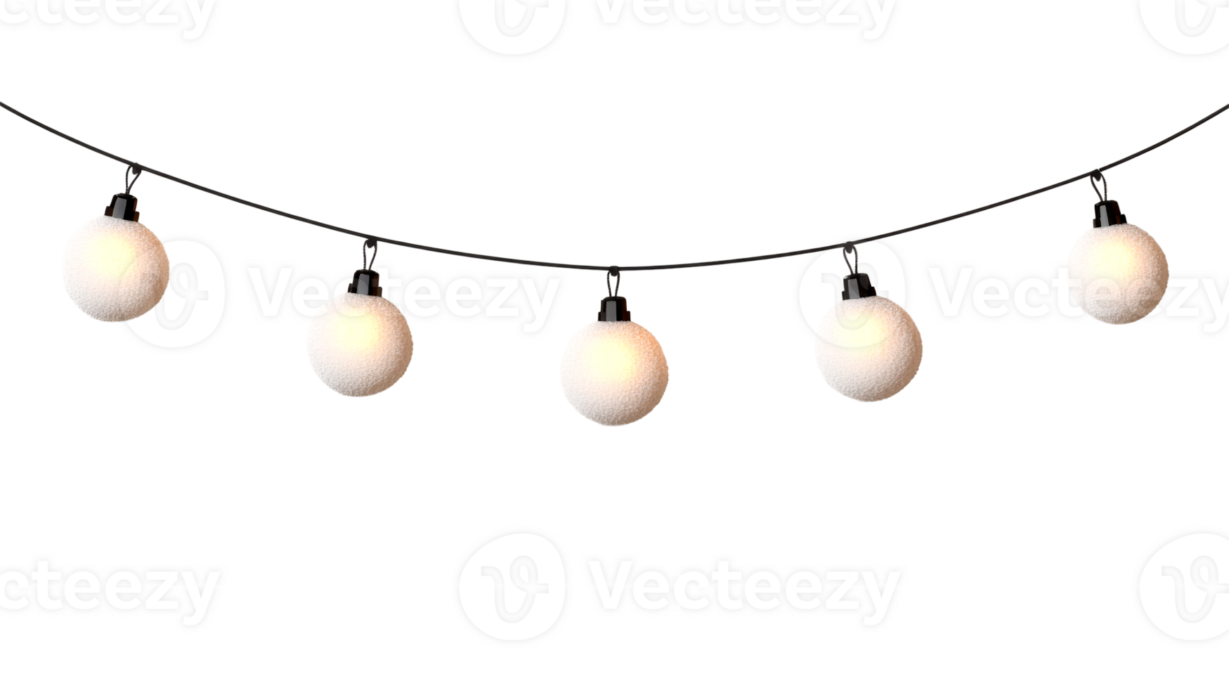 String of hanging white bulbs with a transparent background png