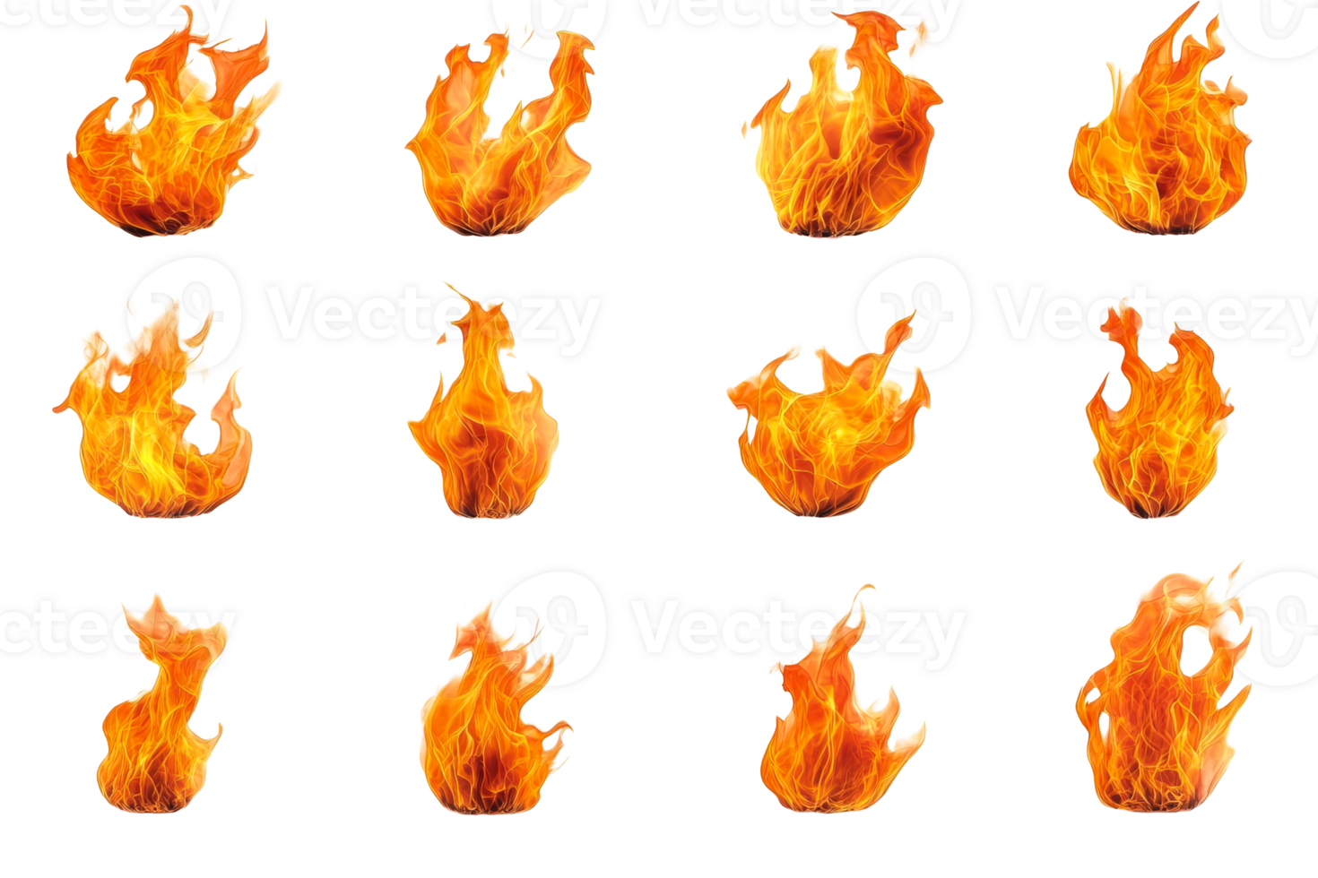Various shapes of fire flames with transparent background png