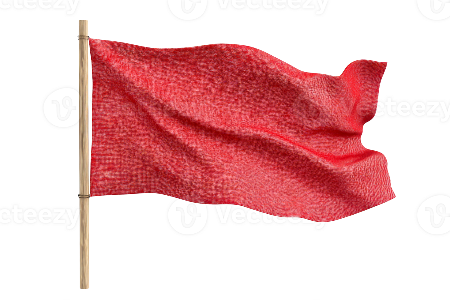 Red fabric flag waving in the wind on a wooden pole png