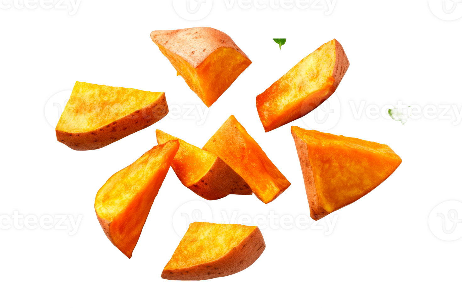 Fresh cut sweet potato wedges on a transparent background png
