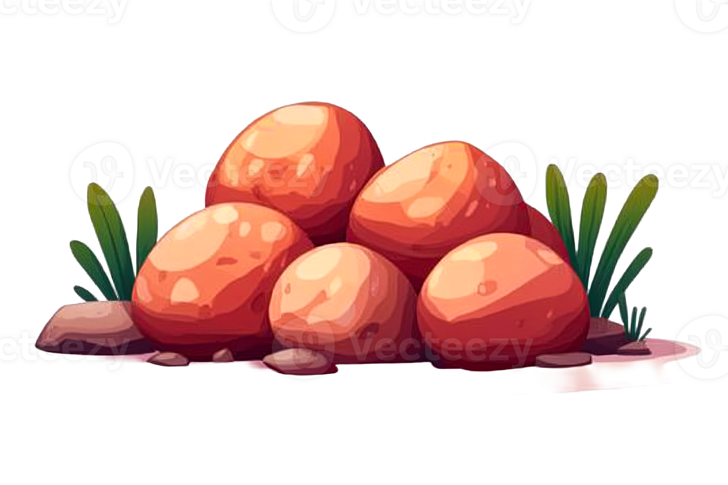 Colorful collection of decorative stones with lush greenery png
