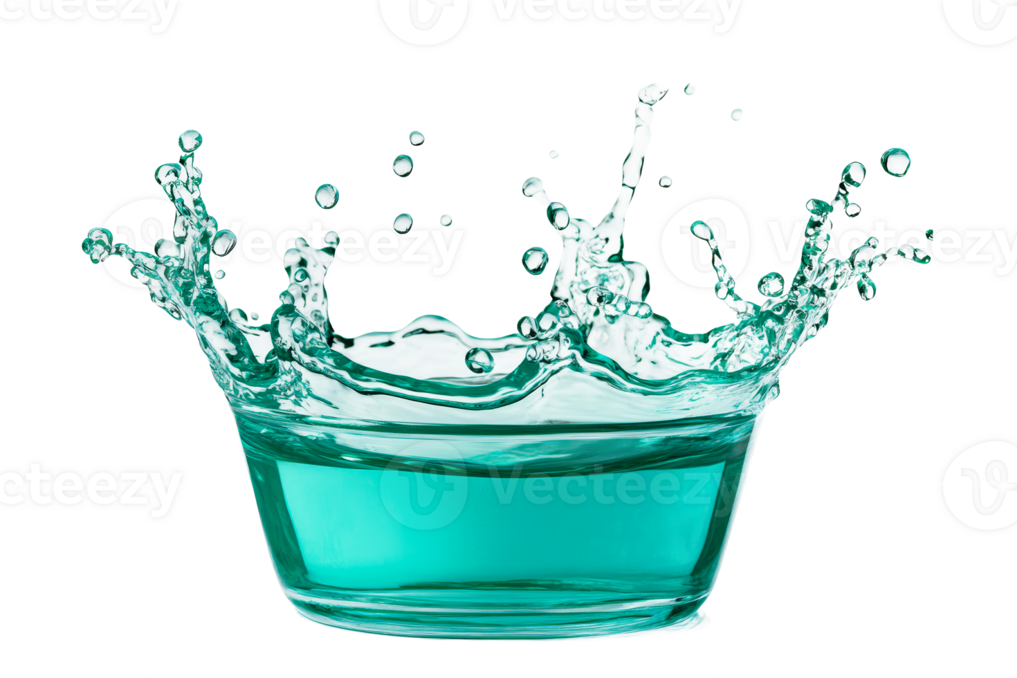 Water splash creating dynamic droplets in a bowl png