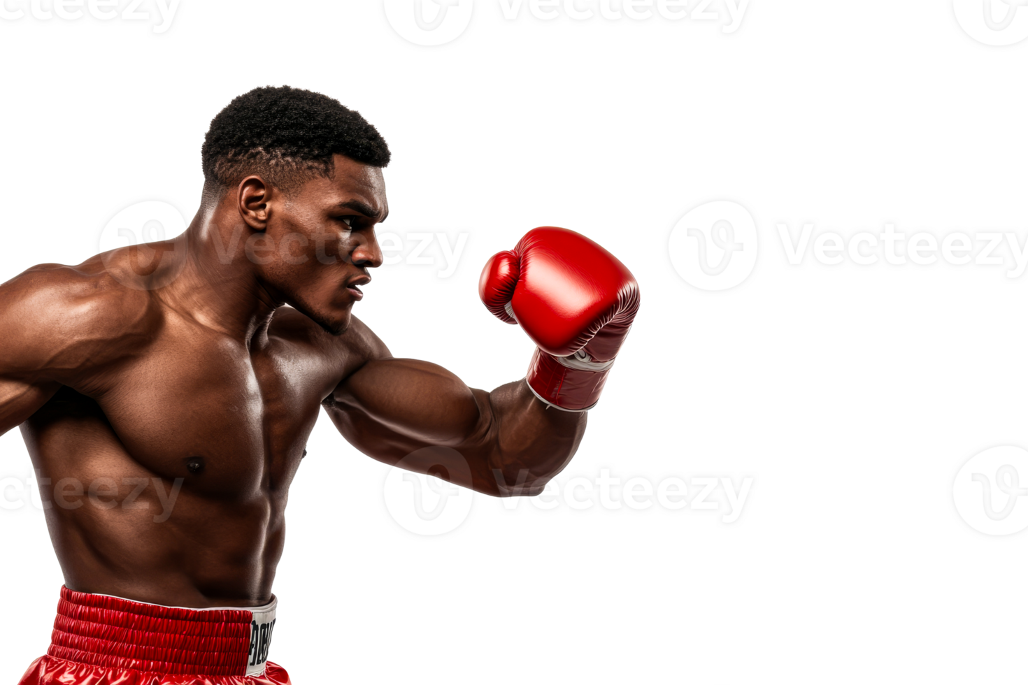 Professional boxer training with red gloves in dynamic pose png
