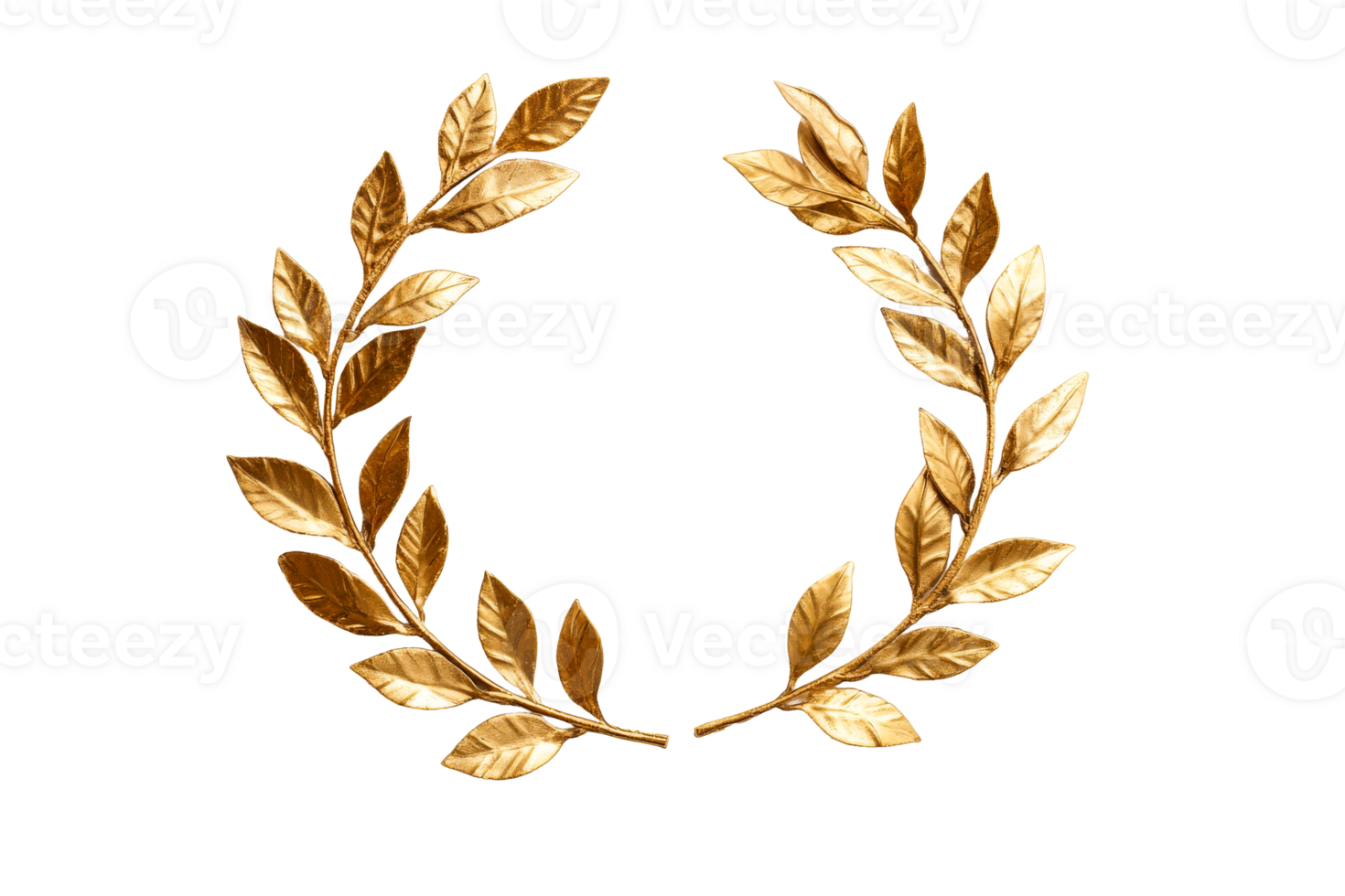 Decorative golden laurel wreath design with transparent background png