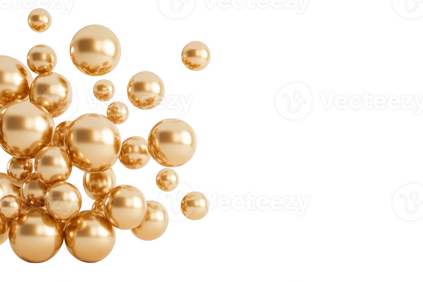 Golden spheres floating against a transparent background png