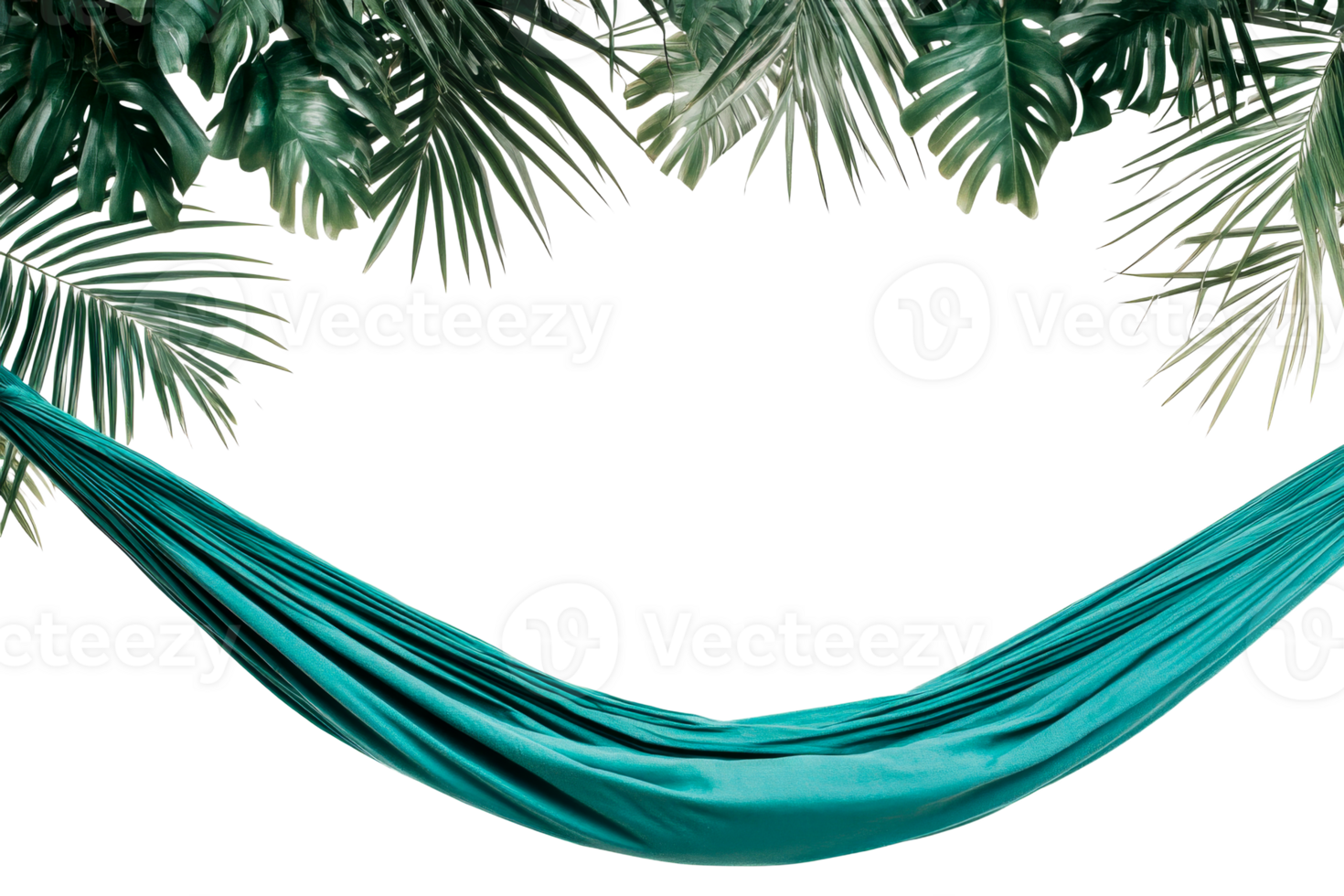 Relaxing hammock surrounded by tropical leaves in bright setting png