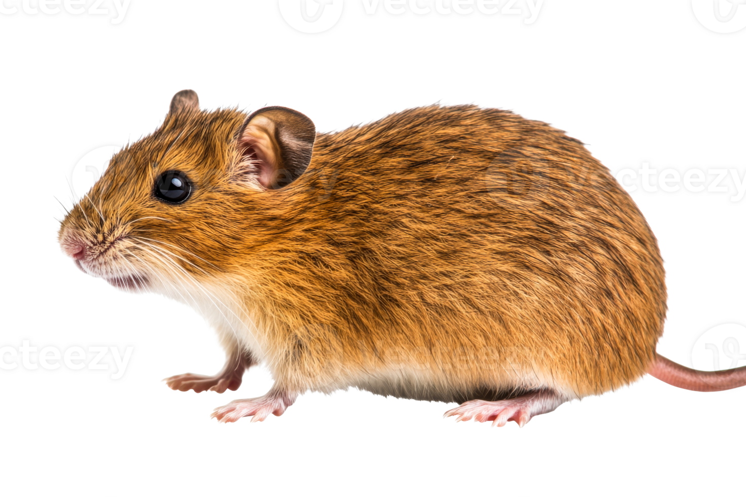 Brown rodent with soft fur standing on transparent background png